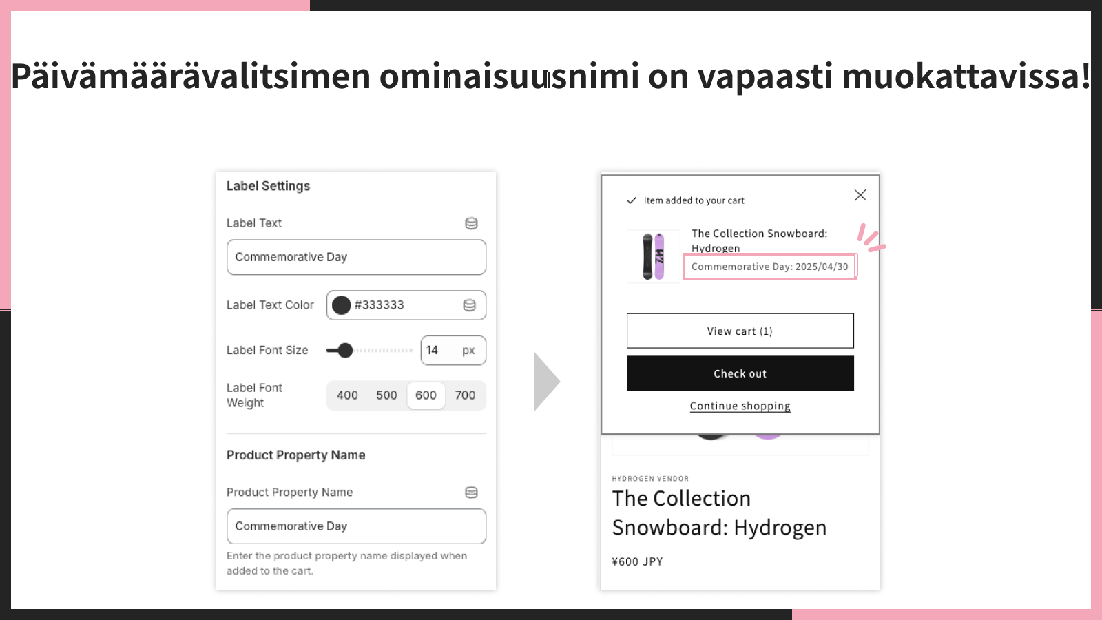 Päivämäärävalitsimen ominaisuusnimi on vapaasti muokattavissa!