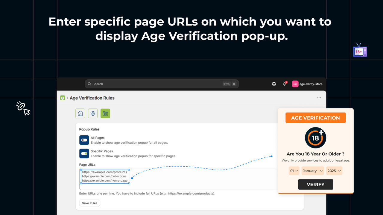 select to show which page age verify popup will show.