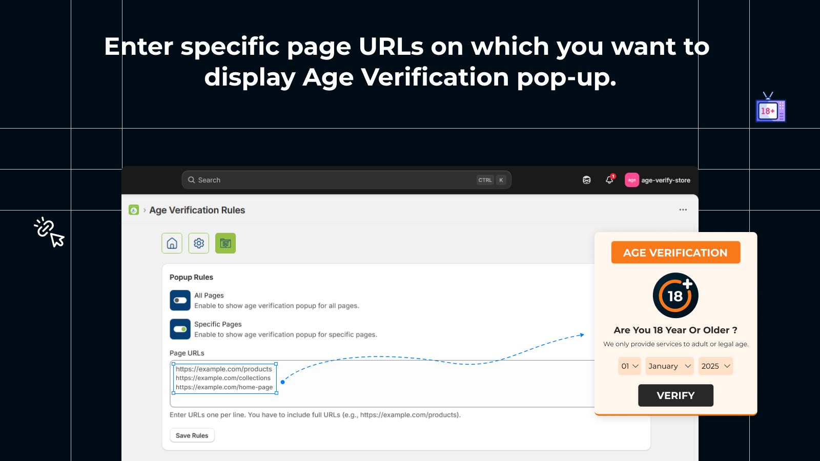 select to show which page age verify popup will show.