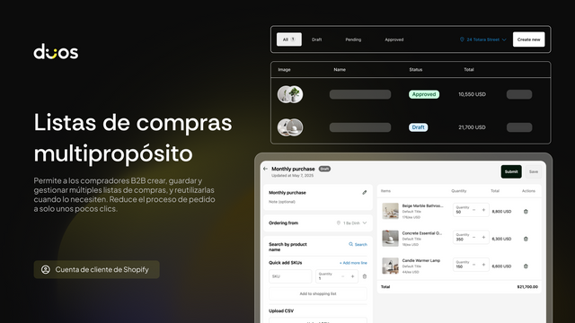 Listas de compras B2B para gestión de pedidos al por mayor