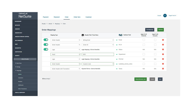 Map order fields between Shopify and NetSuite