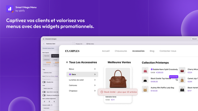 Ajoutez des widgets pour mettre en valeur vos menus Shopify