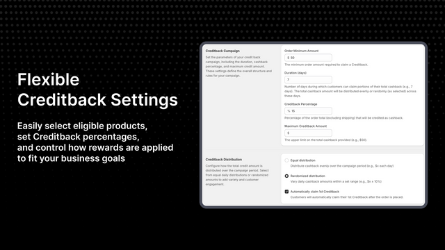Crediback settings