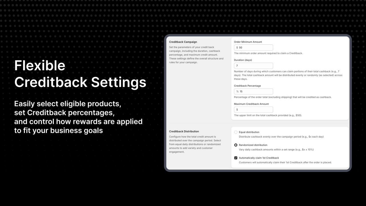 Crediback settings