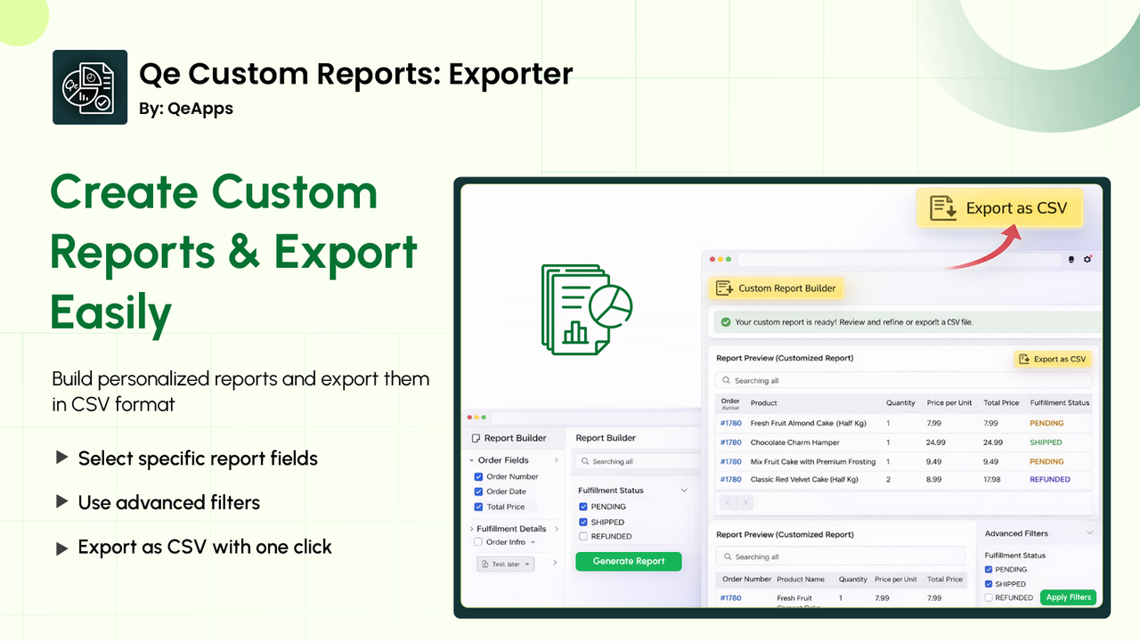 Build custom reports and export data in CSV format