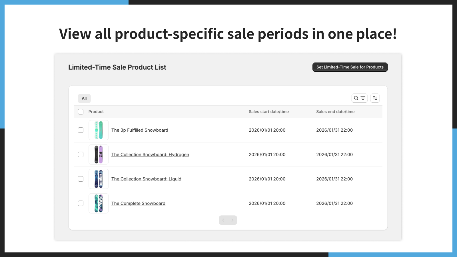 View all product-specific sale periods in one place!