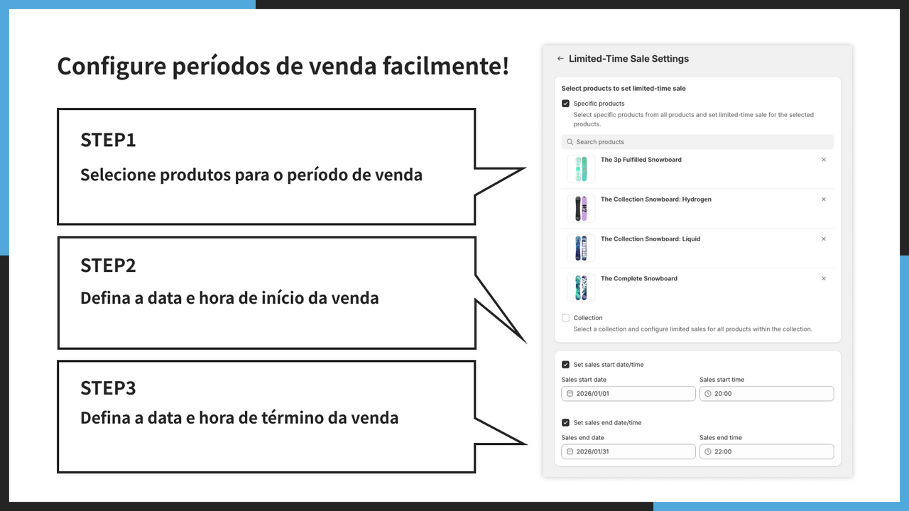 Configure períodos de venda facilmente!