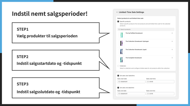 Indstil nemt salgsperioder!