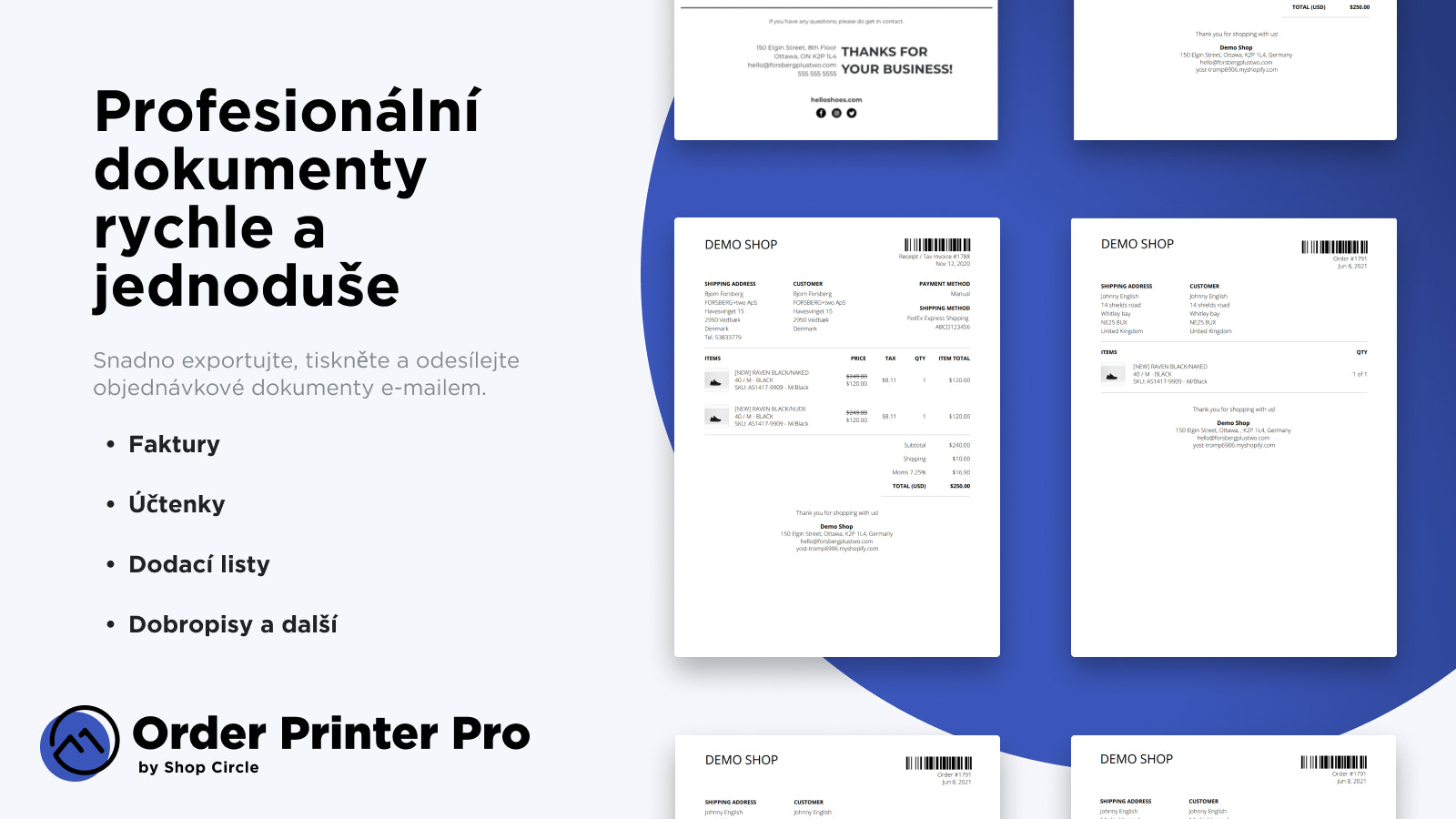 Profesionální export, tisk a email zákaznických dokument