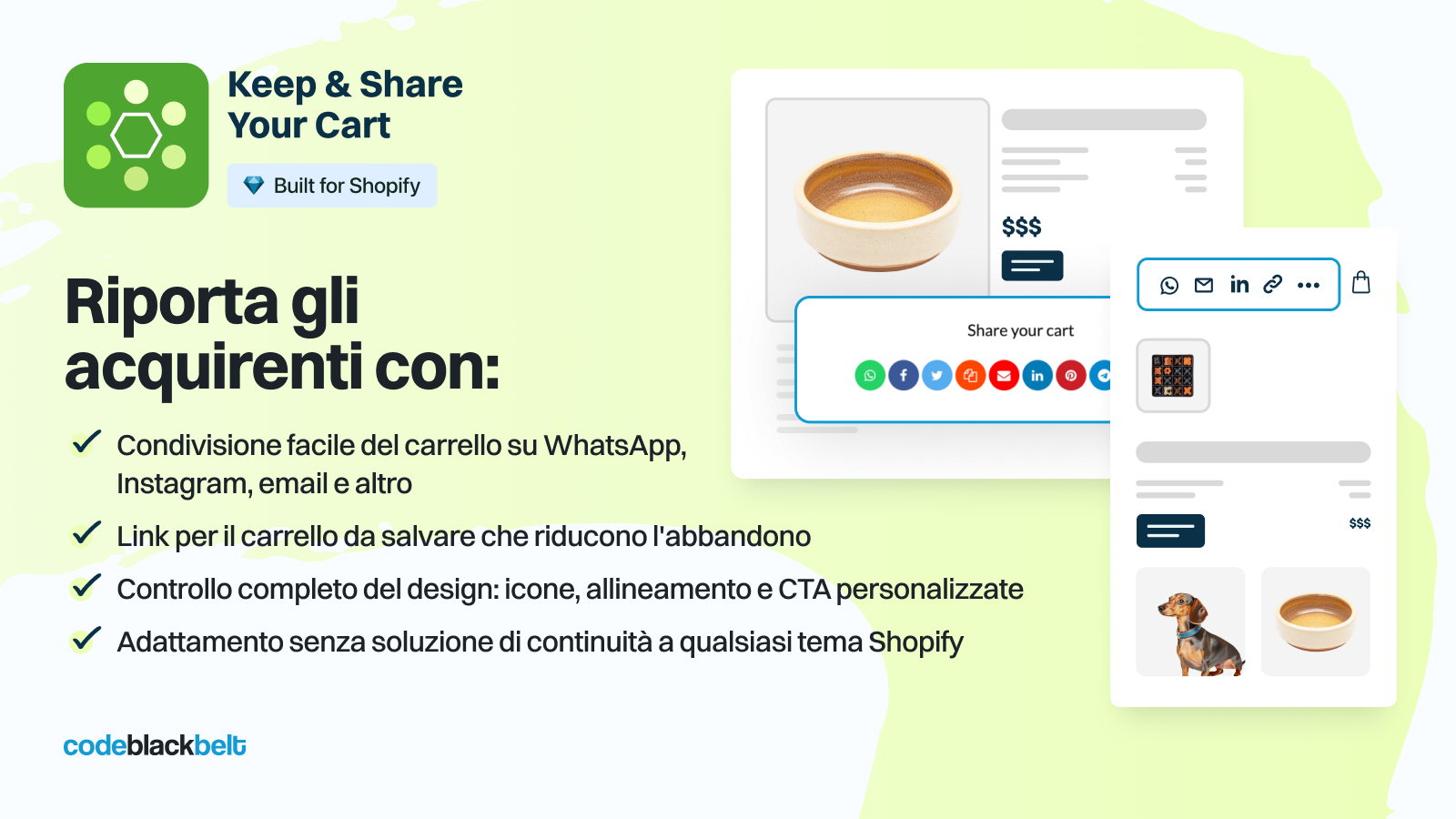 Conserva e condividi il carrello