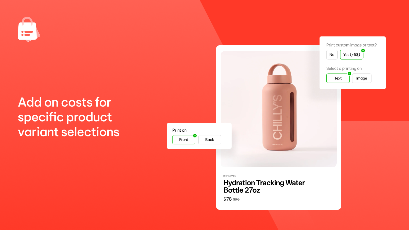Add on costs for specific product variant selections
