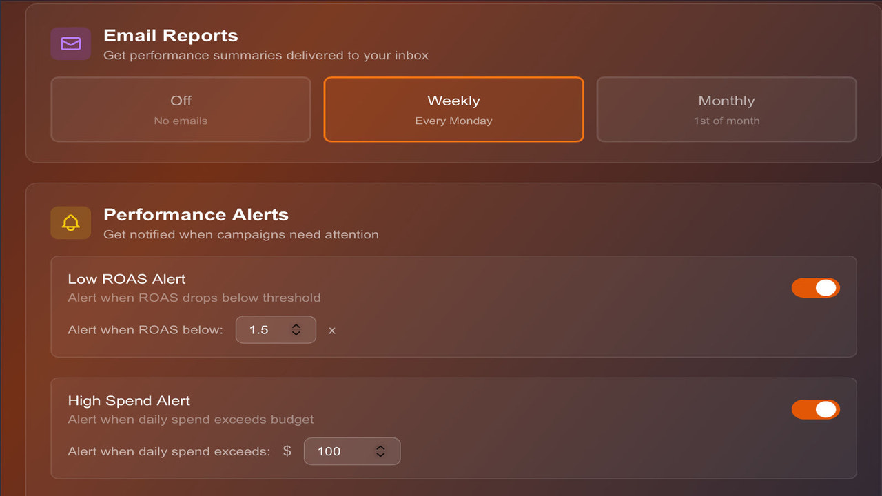 Different options if you want emails notifications for summaires