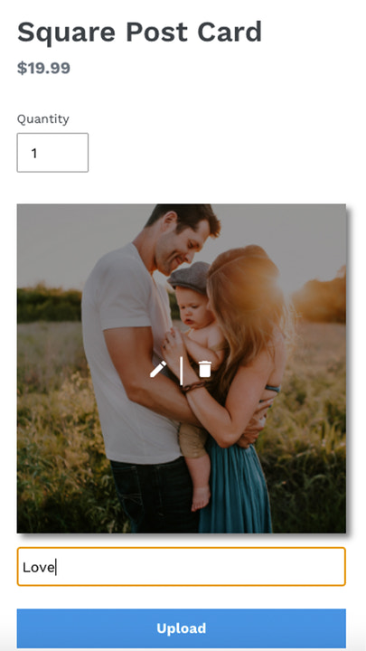 Mobile product page after image upload with optional text