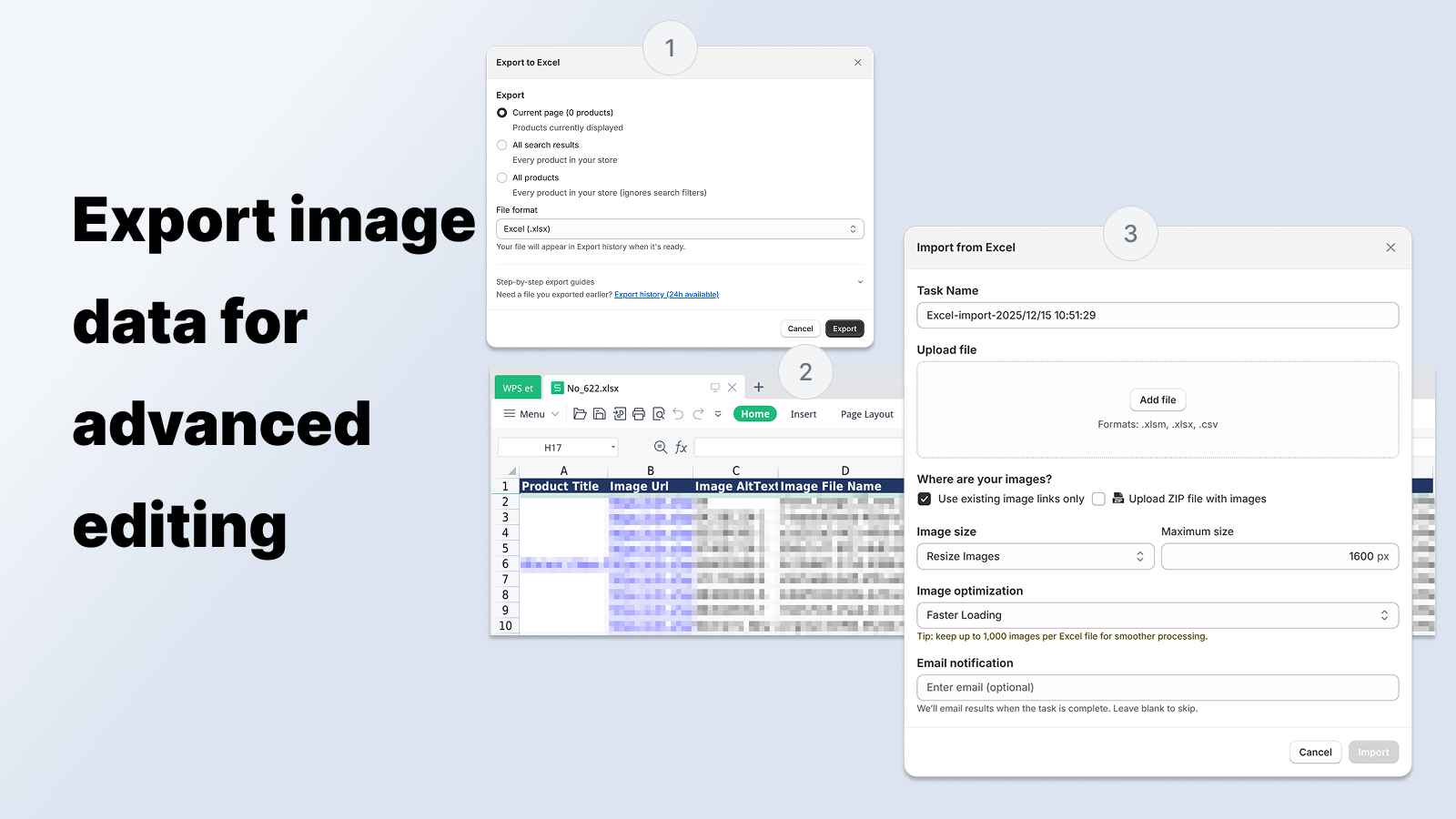 Export and import product image data with Excel in Shopify