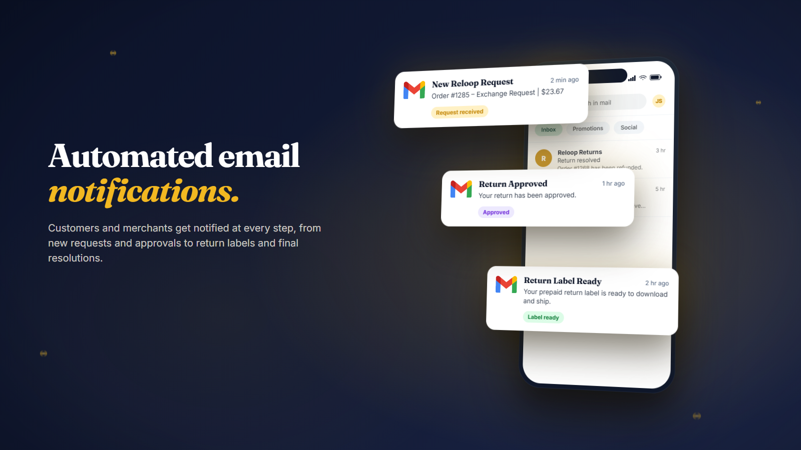 Automated email notifications for every return update