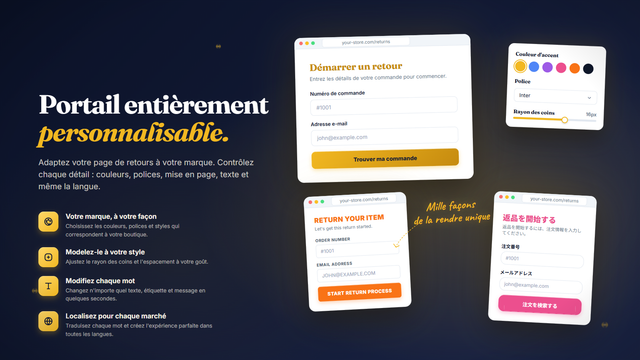 Portail de retour entièrement personnalisable avec support multi