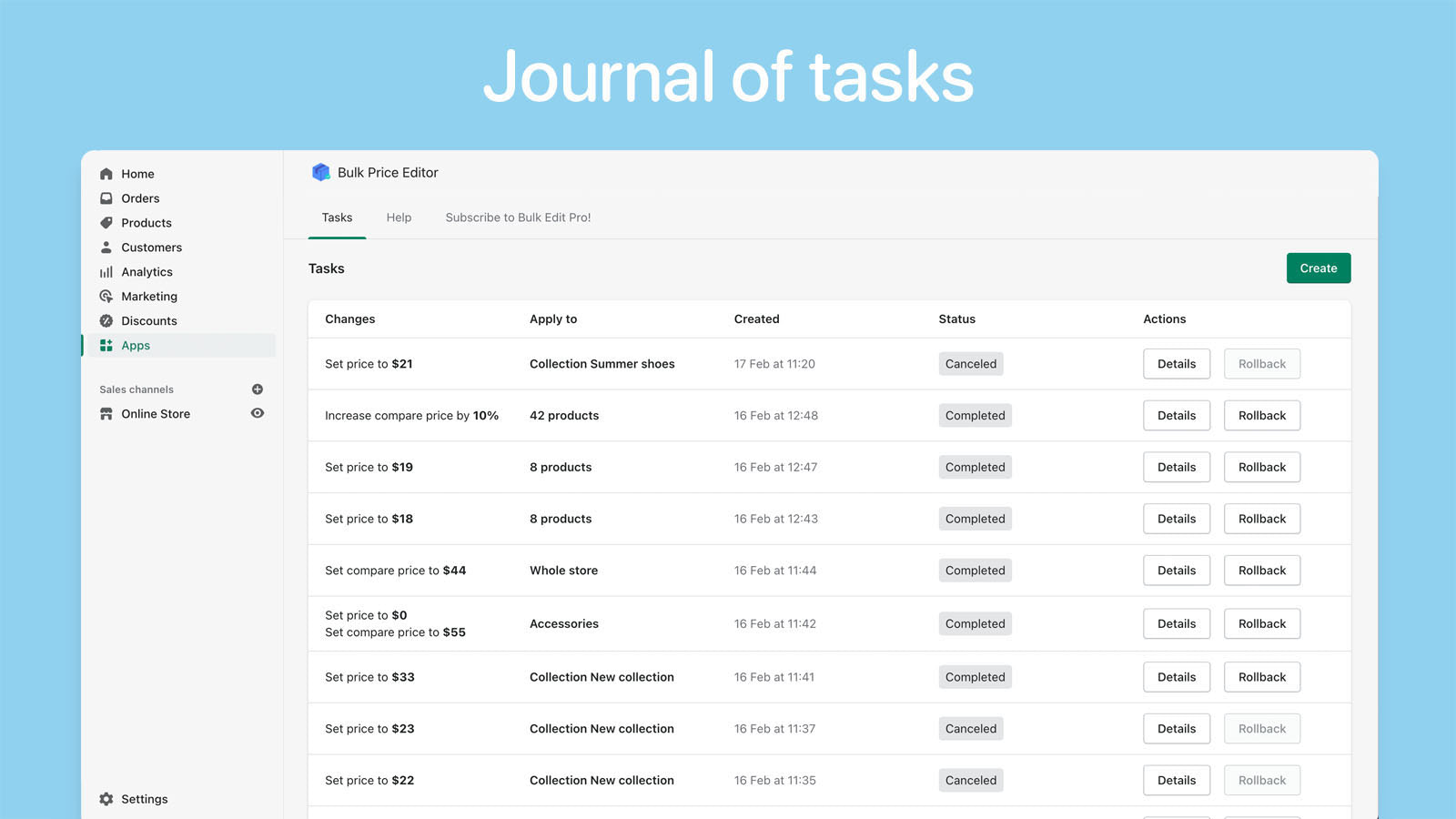 Journal of tasks