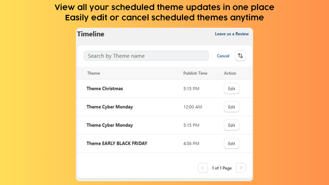 timeline of scheduled theme content