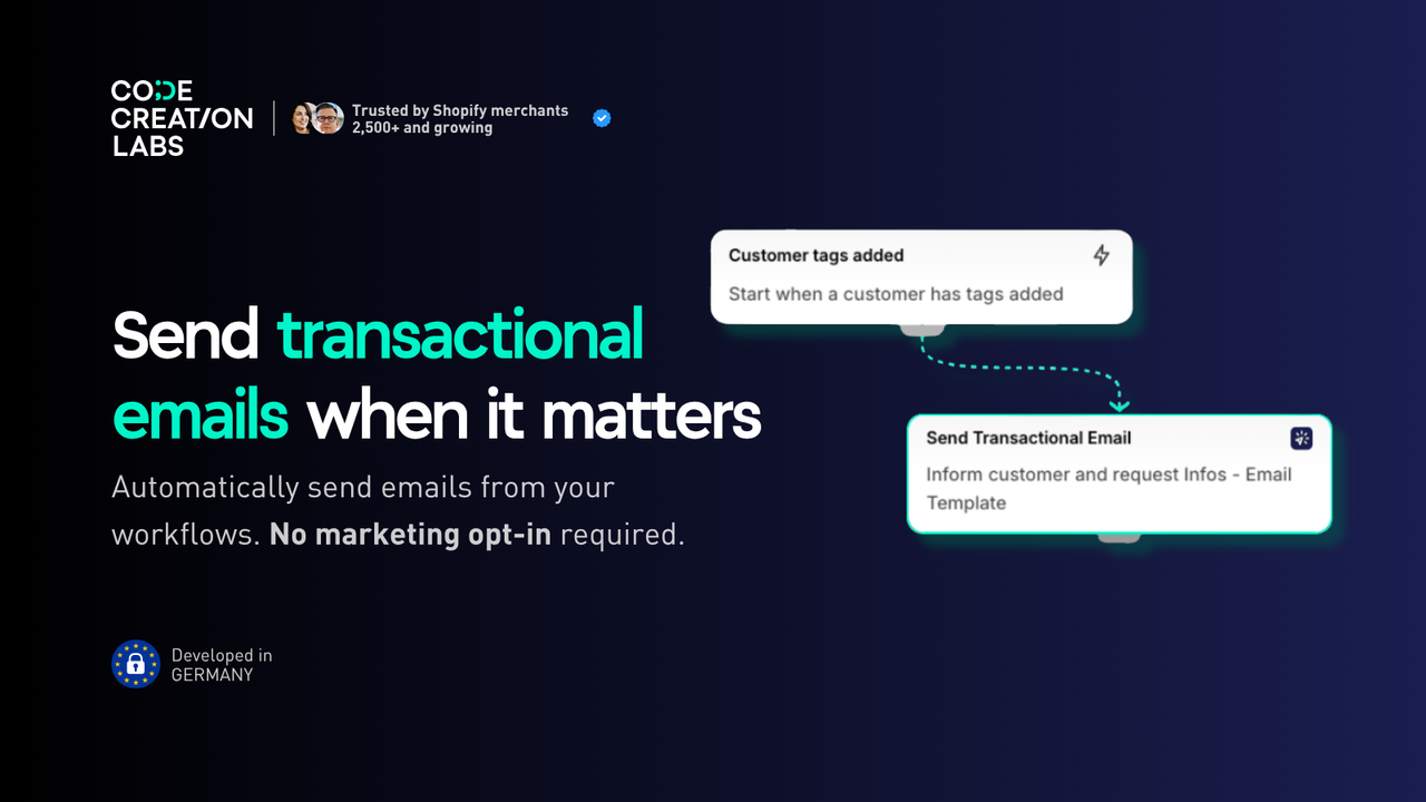 image of flow sending transactional email on customer tag added