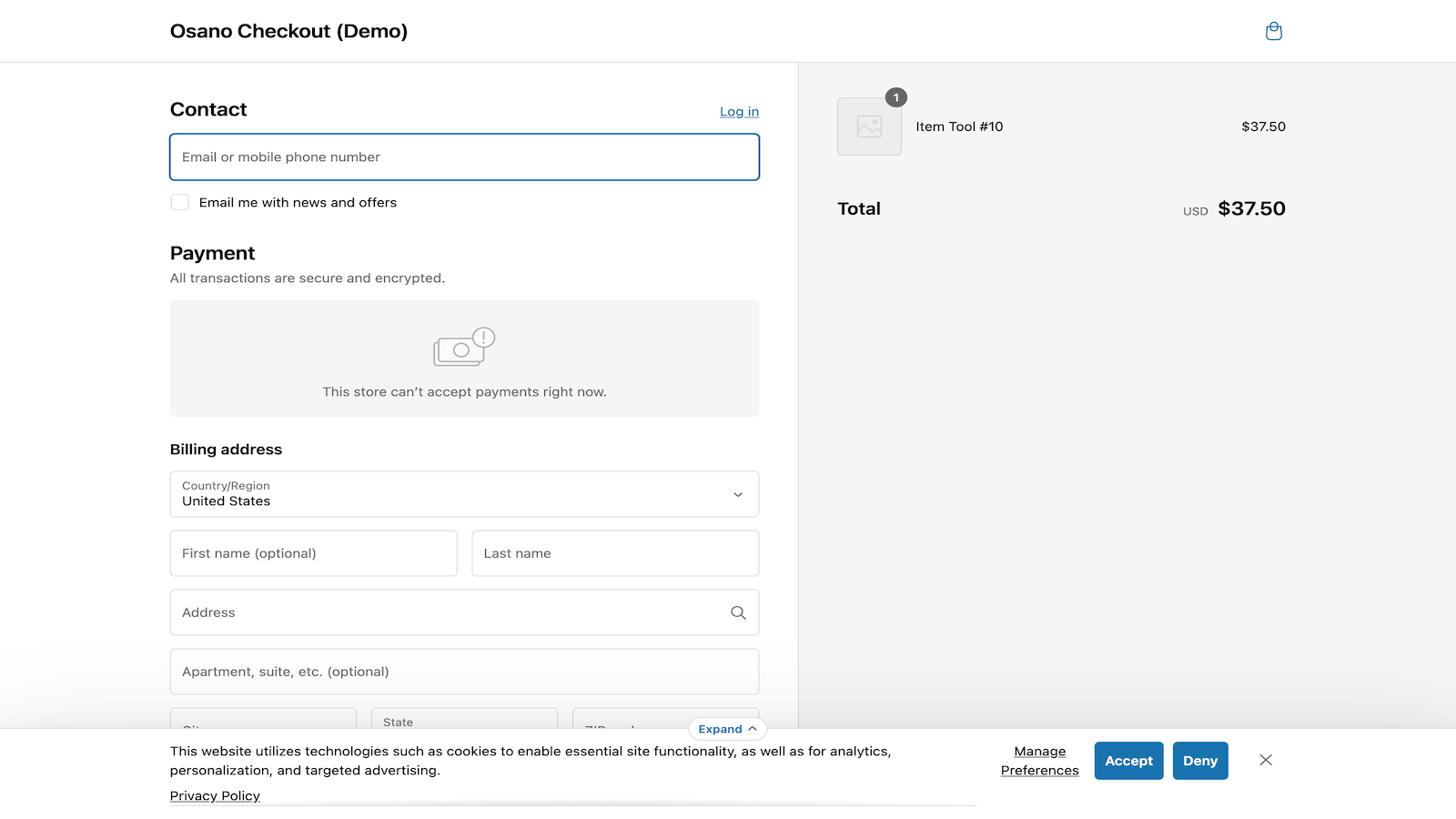 A view of the banner in a live checkout