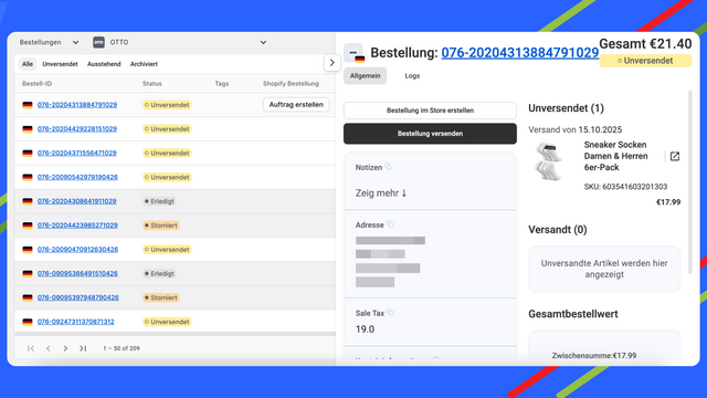 Auftragsverwaltung im M2E OTTO Connect