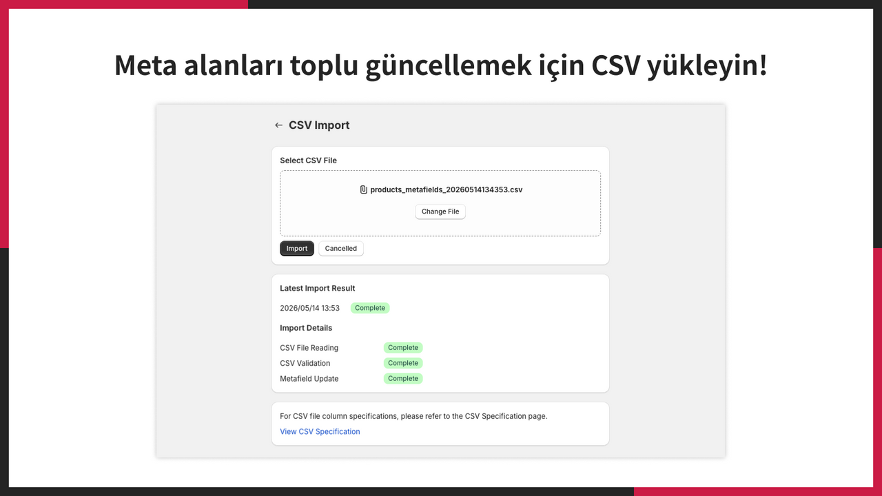 Meta alanları toplu güncellemek için CSV yükleyin!