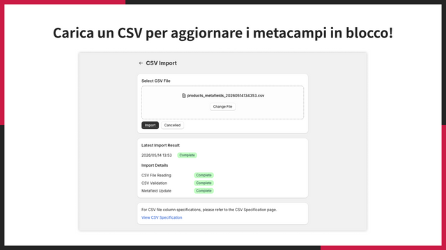 Carica un CSV per aggiornare i metacampi in blocco!