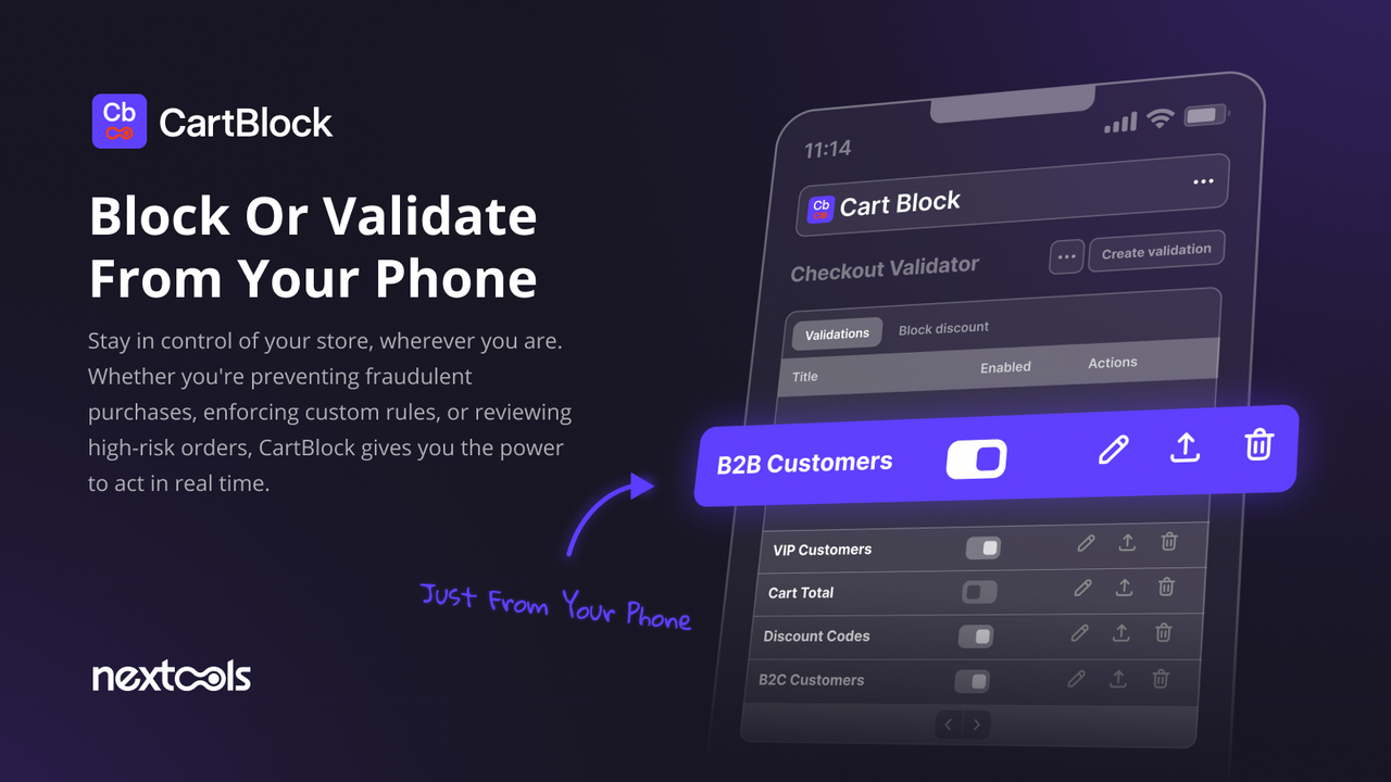 CartBlock Block or validate nay order from your phone