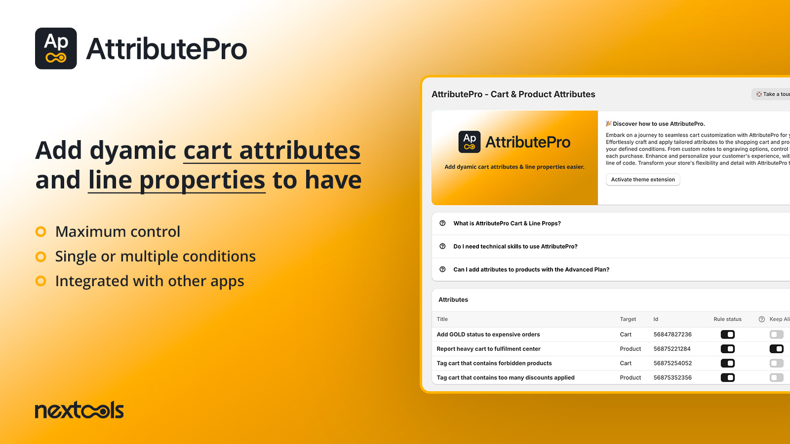 Add dynamic cart attributes & line properties