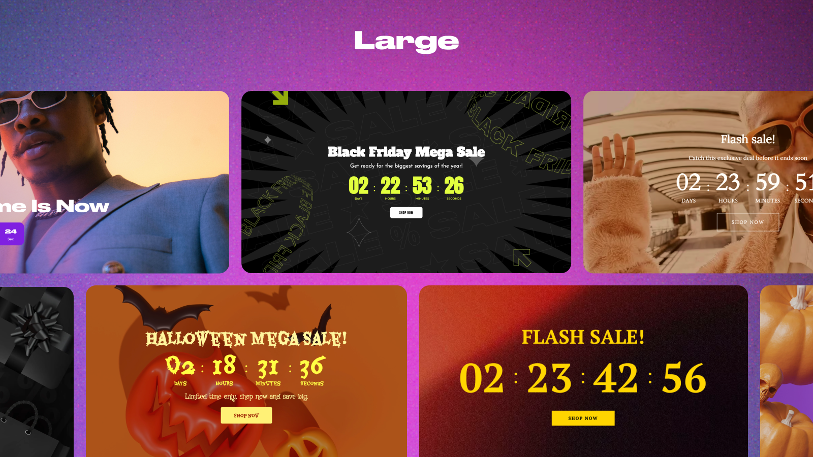 Countdown timer section with background image and vivid gradient