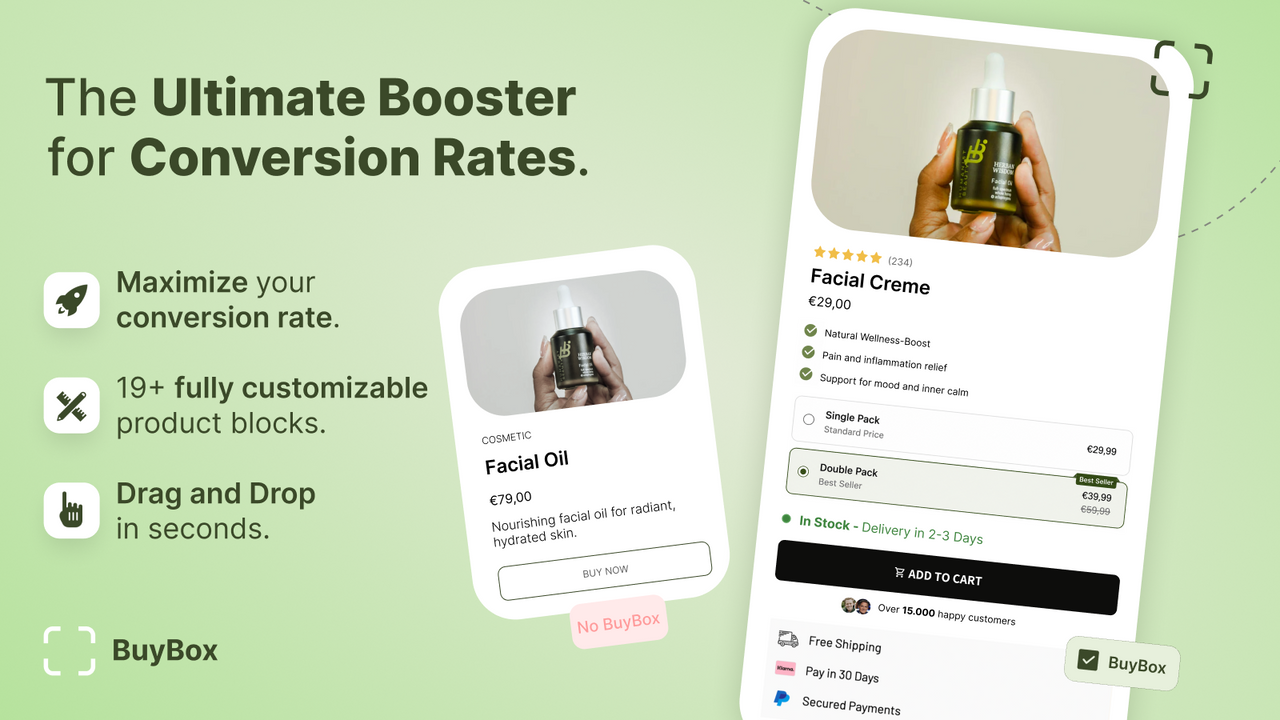 Product page conversion rate with trust badges, bundles, upsell