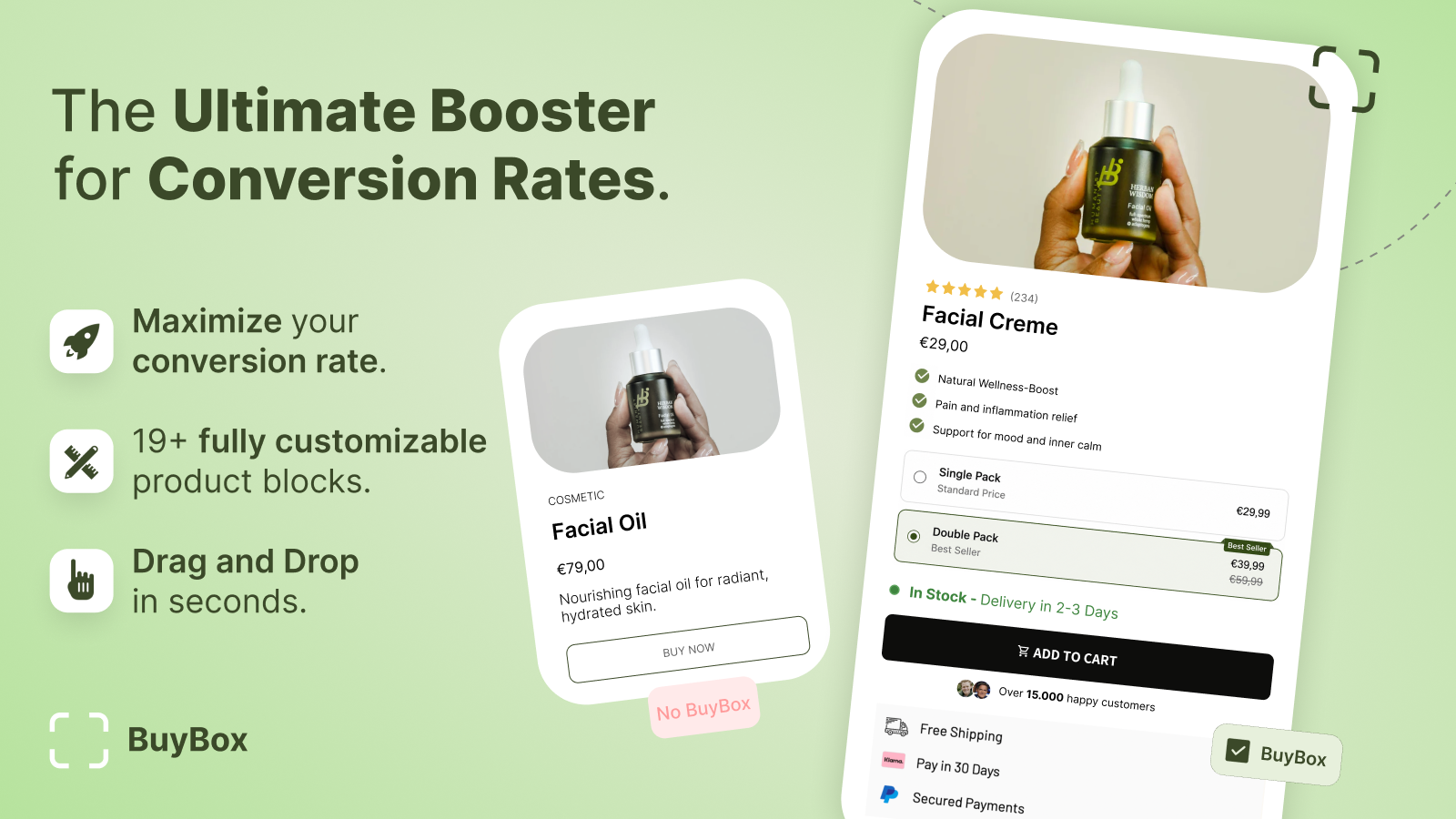 Product page conversion rate with trust badges, bundles, upsell