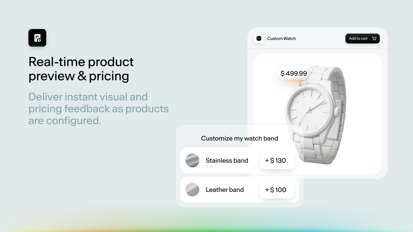 Real-time product preview & pricing | Instant visual preview..