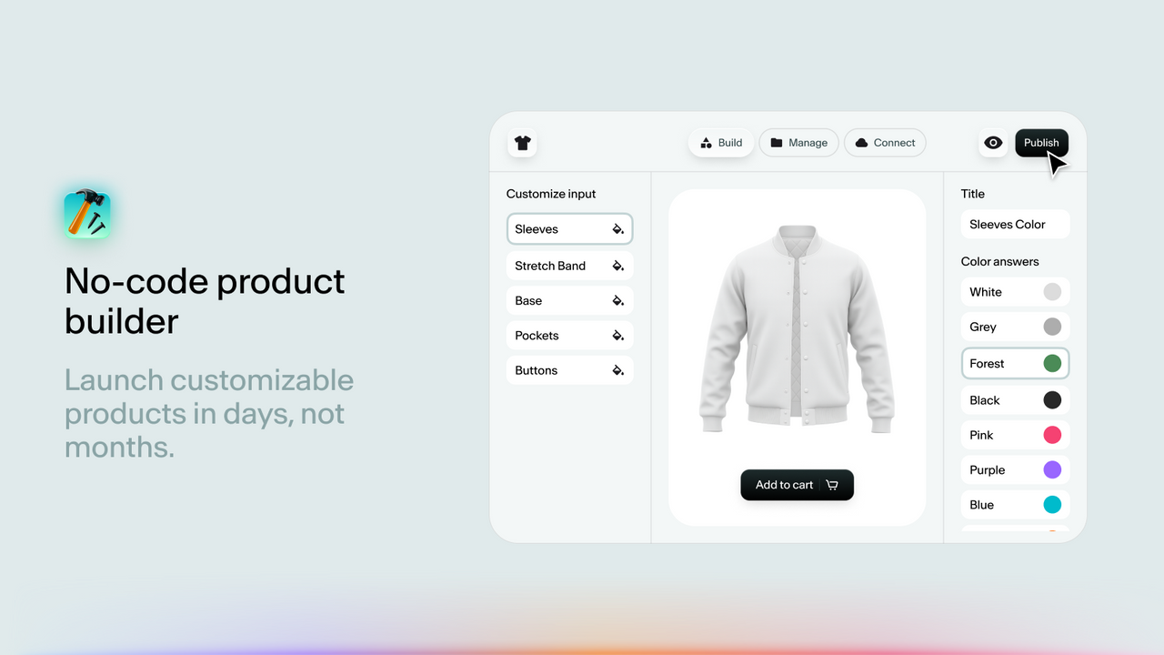 No-code product builder | Launch custom products in days