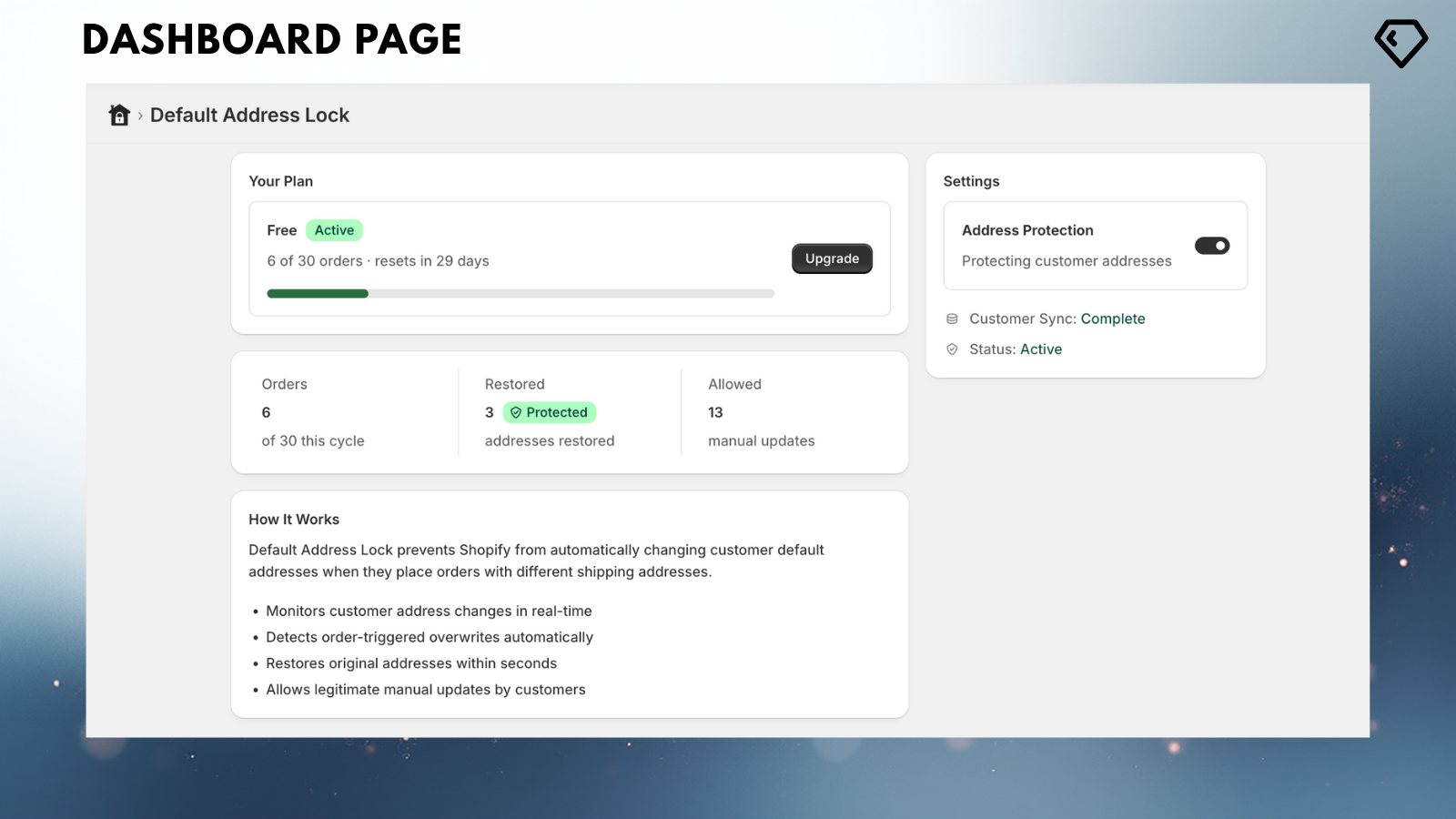 Dashboard and settings