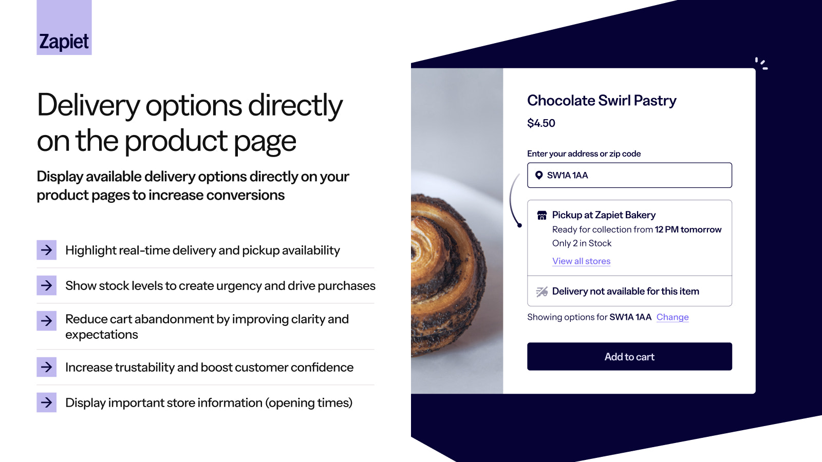 Delivery and pickup options shown on the product page