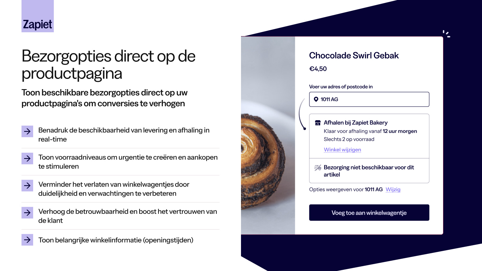 Bezorg- en afhaalopties op de productpagina