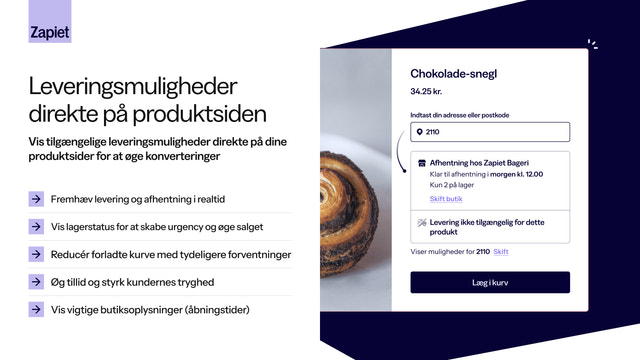 Leverings- og afhentningsmuligheder på produktsiden