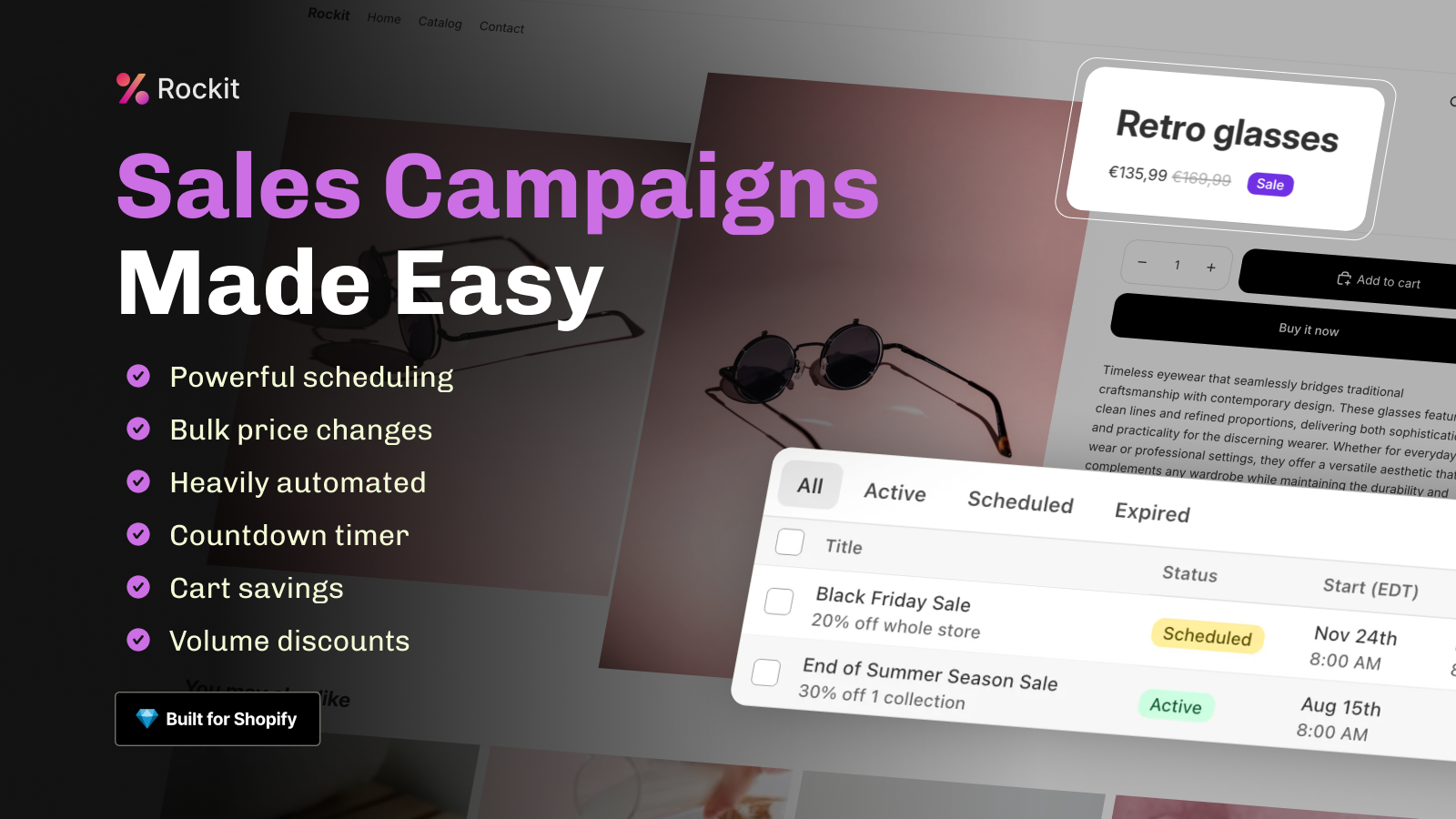 Rockit Shopify Discount and Sale app. Bulk price editor.
