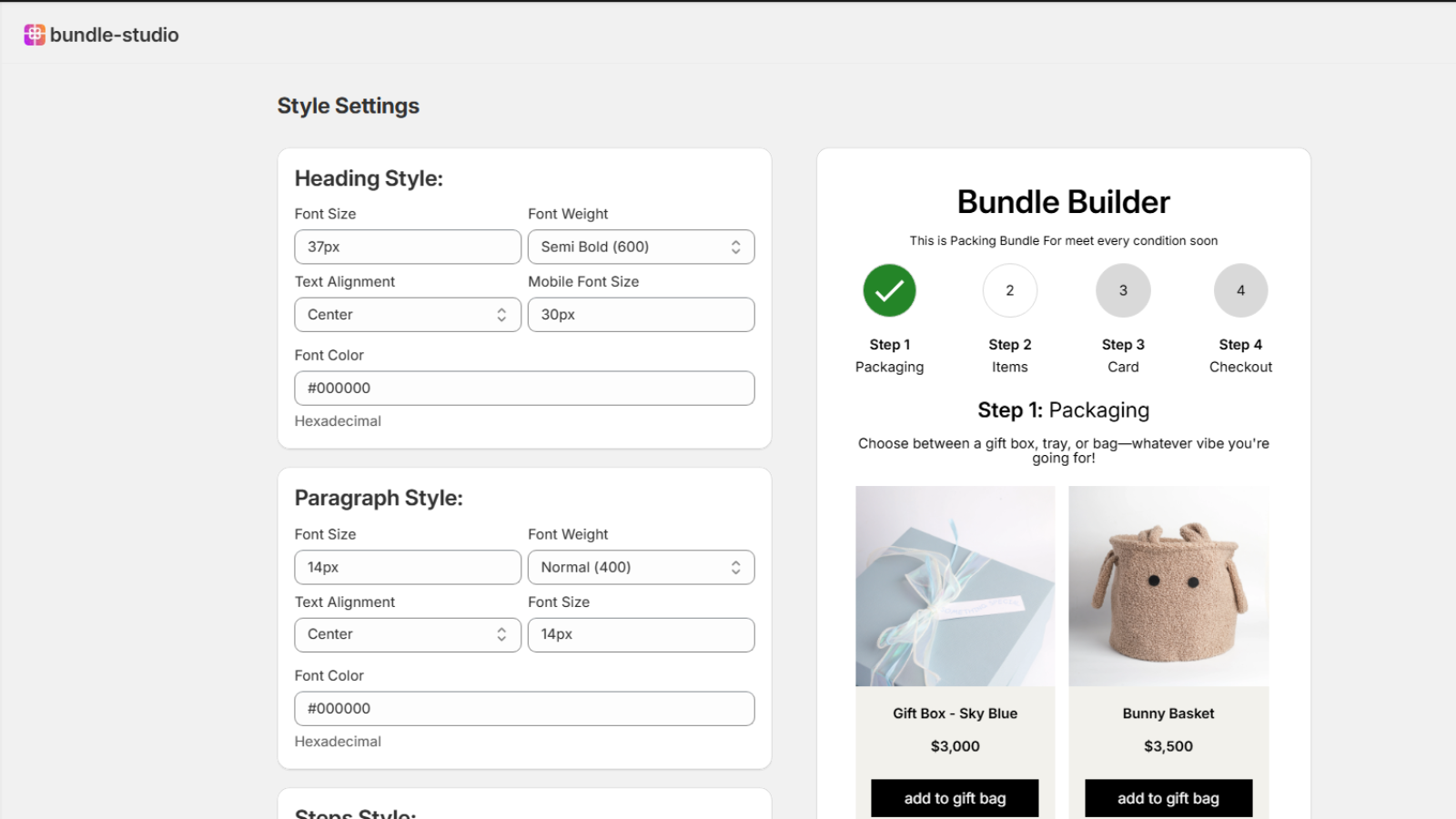 bundle settings screen 