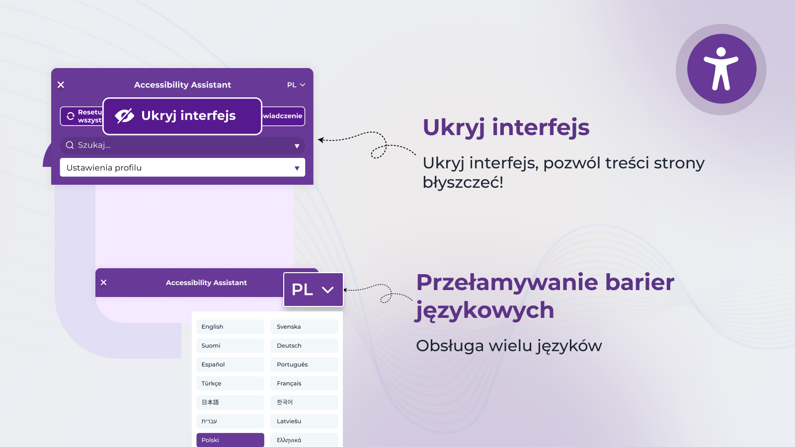 Ukryj interfejs widżetu ułatwień dostępu na żądanie