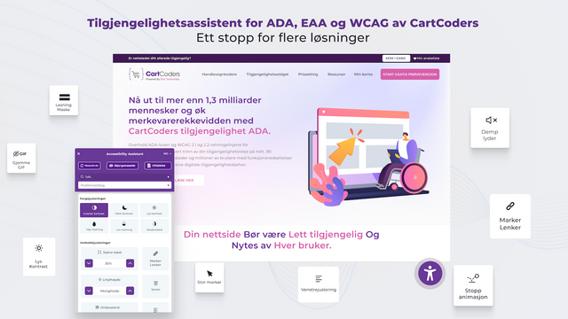ADA-tilgjengelighetswidget med støtte for WCAG og EAA