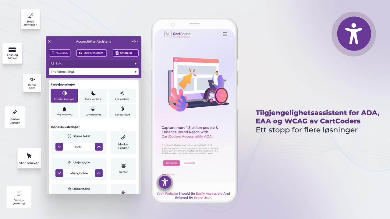 Tilgjengelighetsverktøy i widget med WCAG- og EAA-støtte