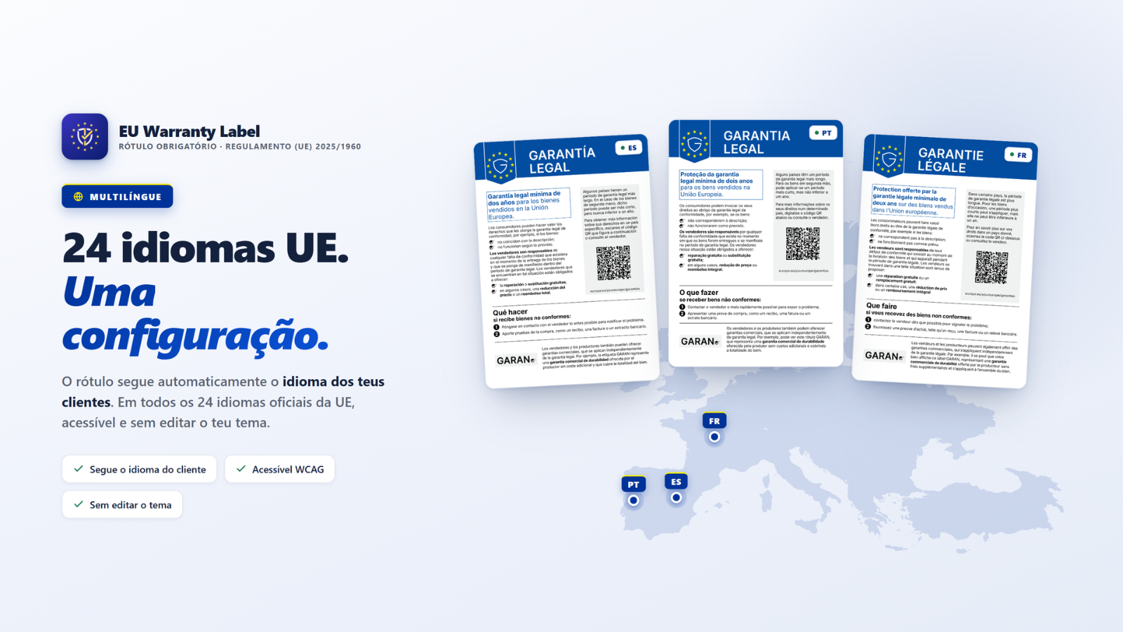 Etiqueta automaticamente no idioma do cliente, mapa UE