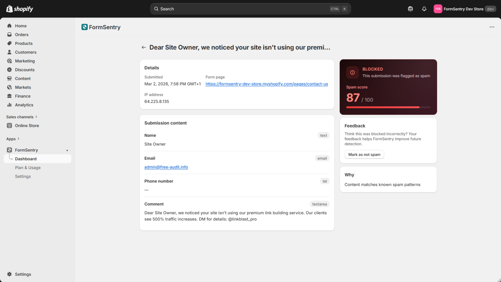 Blocked submission details