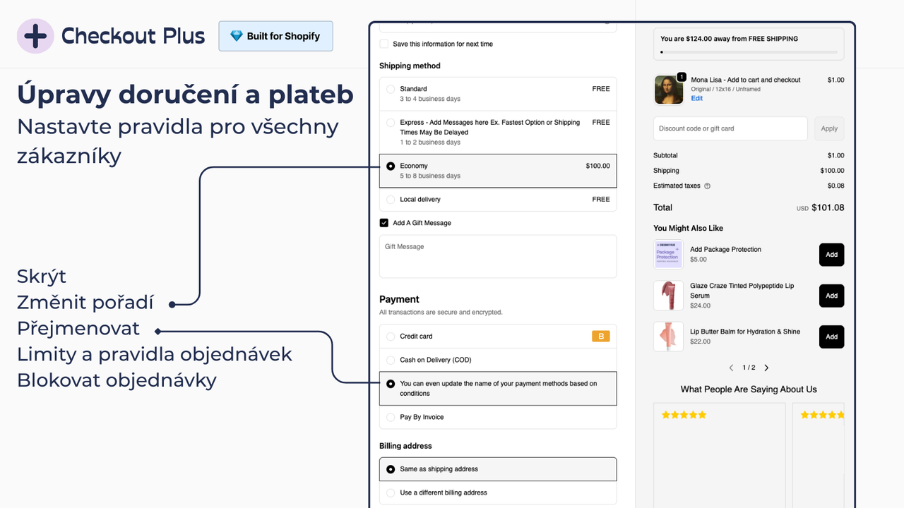 Pravidla Checkoutu pro doručovací a platební metody
