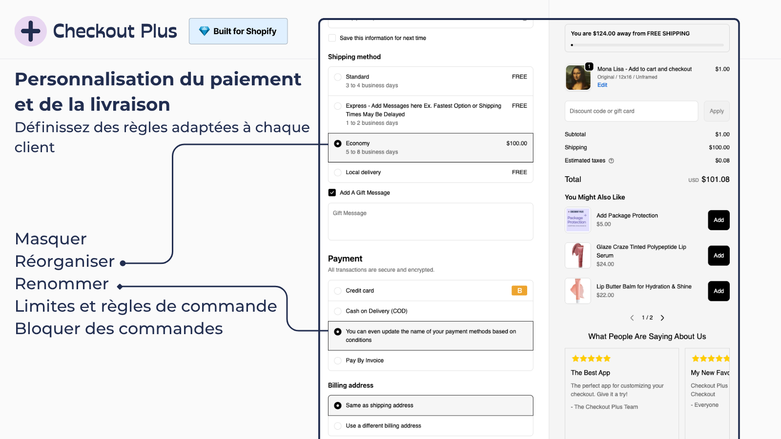 Personnalisation paiement/livraison avec règles conditionnelles