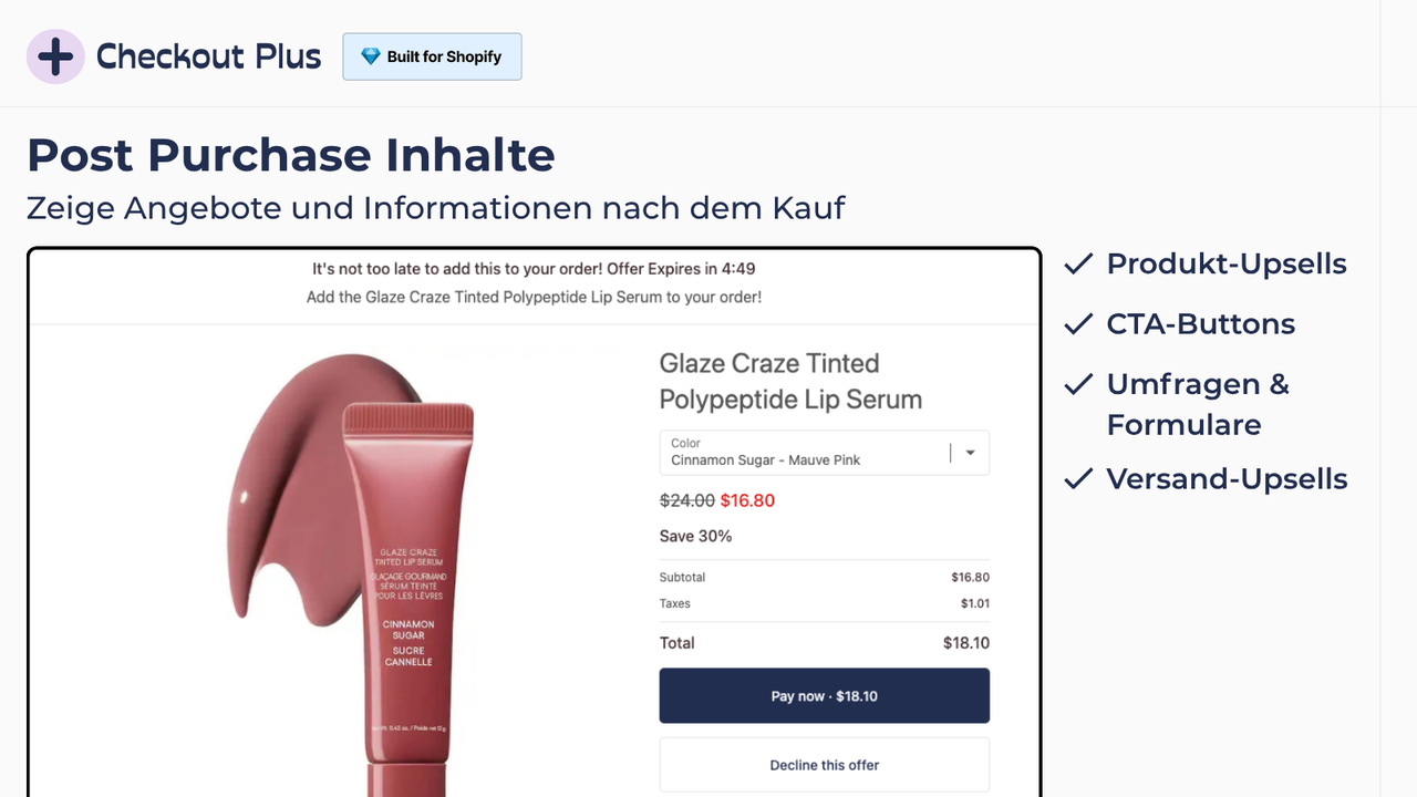 Checkout Post Purchase mit Angeboten und Versand-Upsells