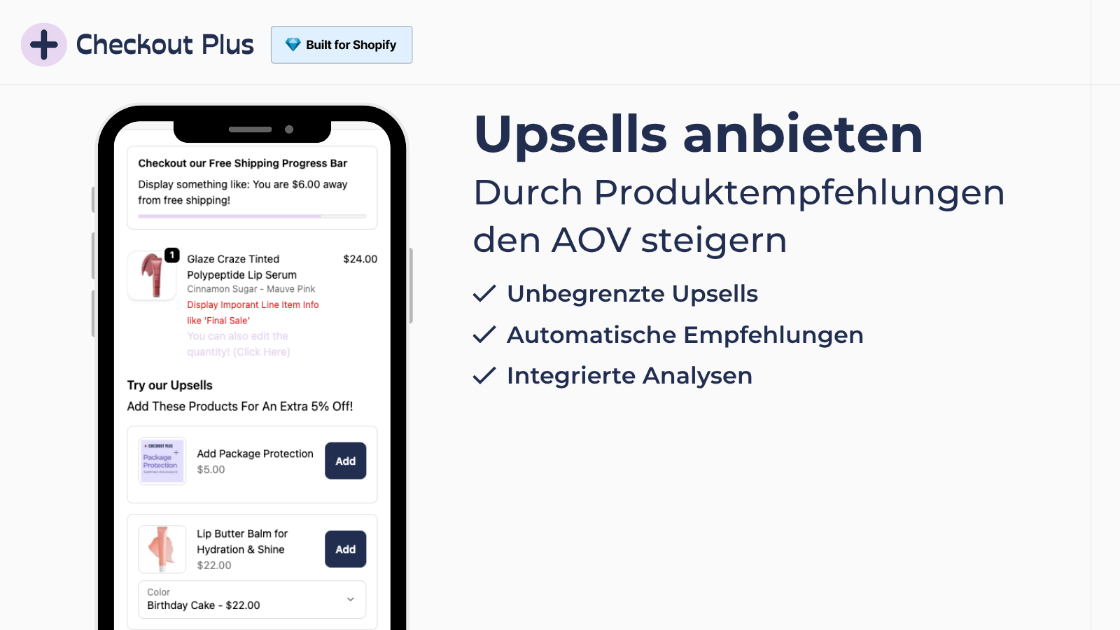 Upsells mit Produktempfehlungen, um den AOV zu steigern