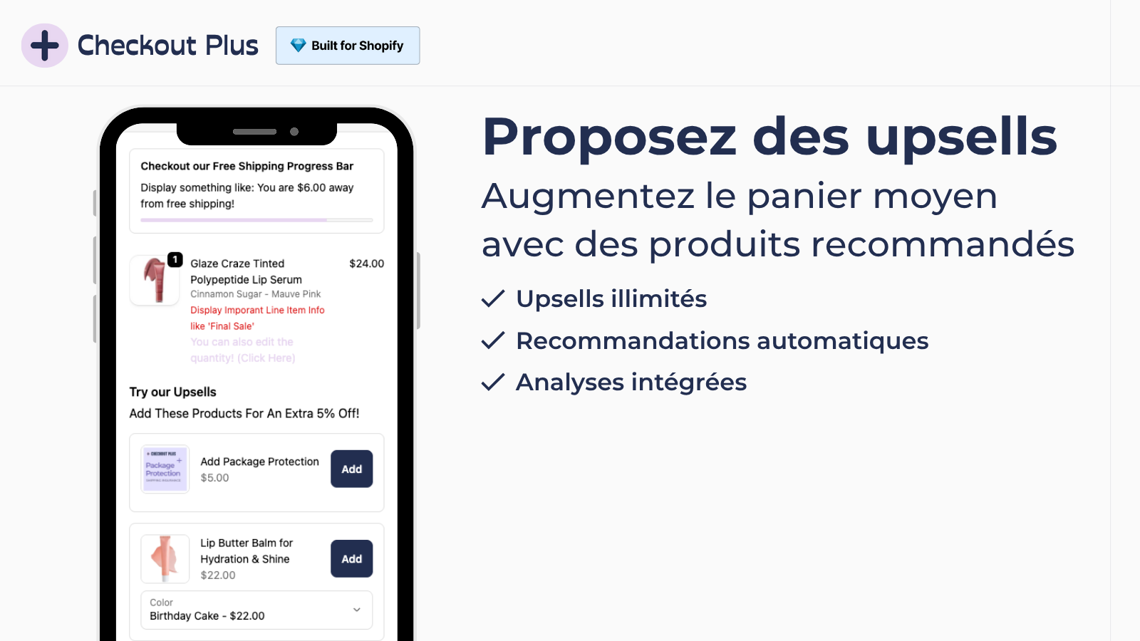 Upsells pour augmenter le panier moyen avec produits recommandés